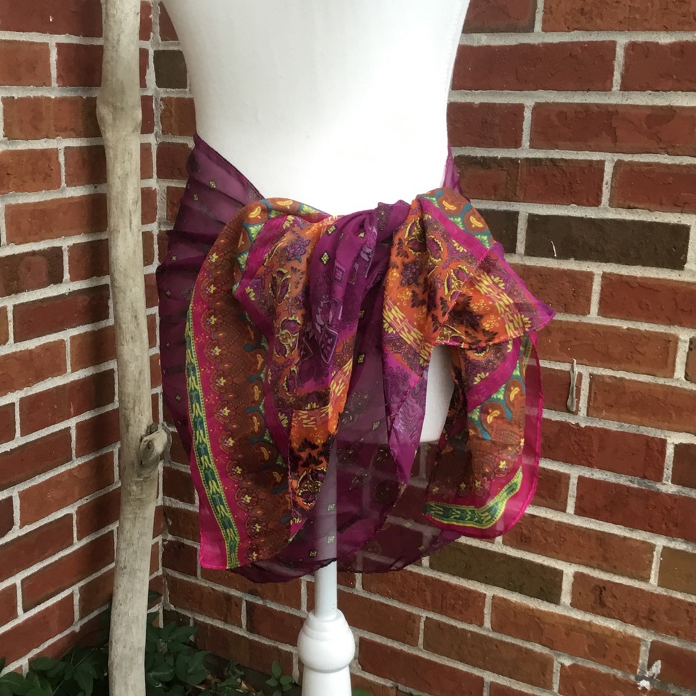 Sheer Colorful Print Swim Coverup Lightweight Summer Scarf Wrap